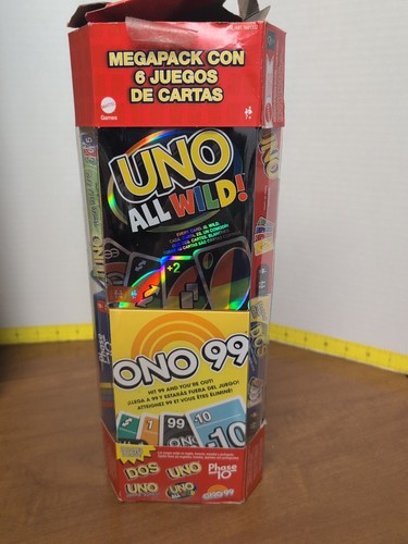 Mattel UNO Mega Pack UNO, Ono 99, DOS, Phase 10, UNO All Wild, 6 Card Games - Picture 2 of 6