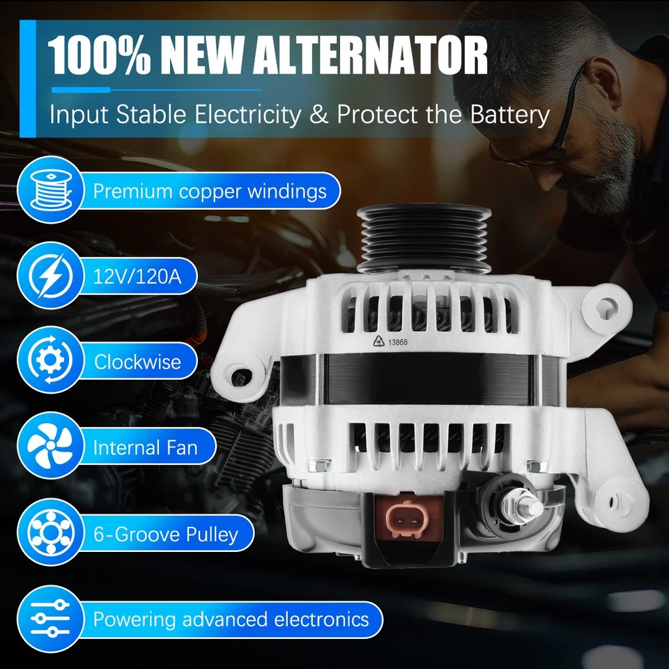 Alternator for 2001 2002 2003 2004 2005 2006 Dodge Stratus 2.4L 2.7L 120A 13868 - Imagem 4 de 4