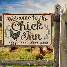 Welcome to the Chick Inn Funny Chicken Coop Metal Tin Signs Farm/Backyard Decor