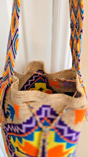 Wayuu Mochila Bright Colorful Large Columbian Bucket Bag Hobo Drawstring Purse - Picture 7 of 8