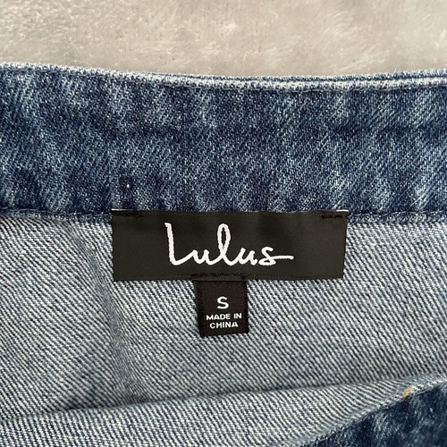Lulus Jeansrock Damen klein blau Jeans Knopfleiste Mini Baumwolle Wickeloptik - Bild 7 von 8