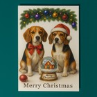 Beagle Dogs Duo - Snow Globe - Merry Christmas Card & Envelope - Personalised