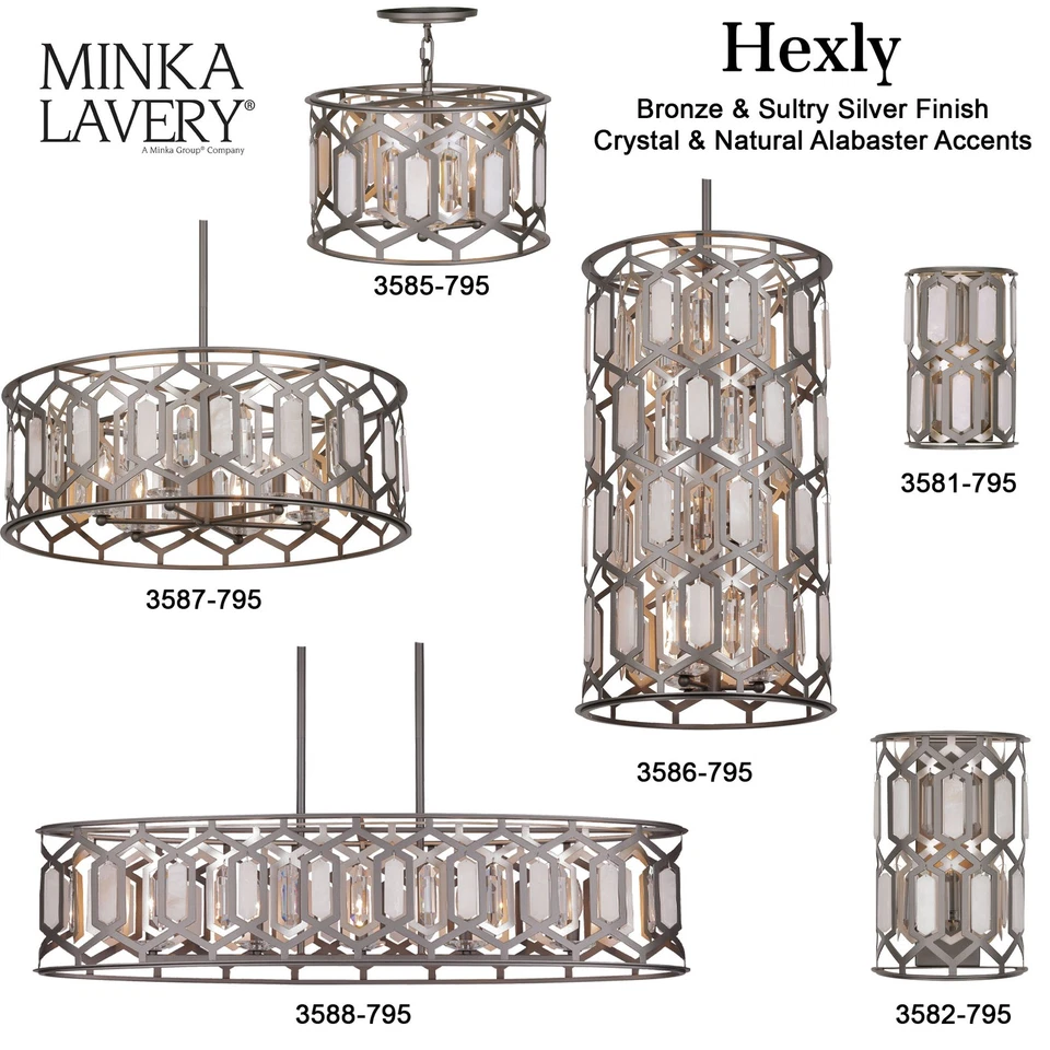 Lámpara de araña lineal Minka Lavery 3588 hexagonal 5 luces 44" W - carbón Foto 2 de 4
