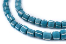Teal Java Gooseberry Beads 6-8mm Indonesia Blue Cylinder Glass 26 Inch Strand