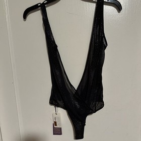 Maison Close SMALL Sz 4 Douce Provocation Thong Bodysuit Coeur, Open Black Body