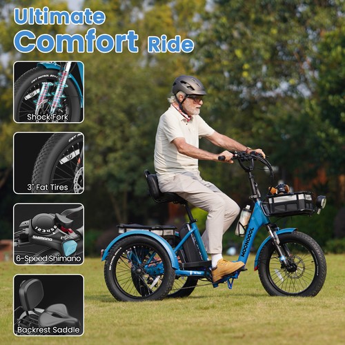 MOONCOOL Folding Electric Tricycle for Adult Peak 1600W 48V 20x3" 6 Speed Trike - Picture 10 of 17