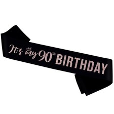 It's My 90th Birthday Glitter Sash Happy Ninetieth Celebration Party Decor