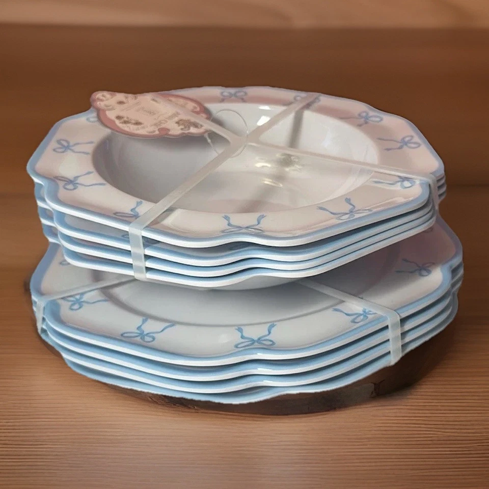 Shabby Chic Blanco y Azul Arco 4 Platos de Cena y Cuencos de 4-9.5” + PLATO 17” Nuevo Foto 2 de 4