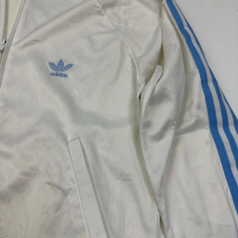 Vintage Adidas Track Jacket Medium White Blue ATP Keyrolan Full Zip Striped 80s - Image 3 of 4