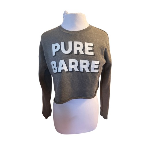 Women S Pure Barre Gray Sweatshirt Cropped Pullover Shadow Logo Crewneck - Picture 2 of 5