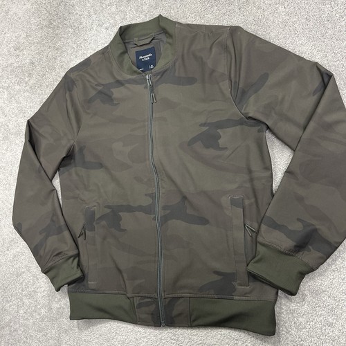 Abercrombie & Fitch Jacket Mens Medium Camo Stretch Bomber Full Zip Brown Green - Picture 2 of 15