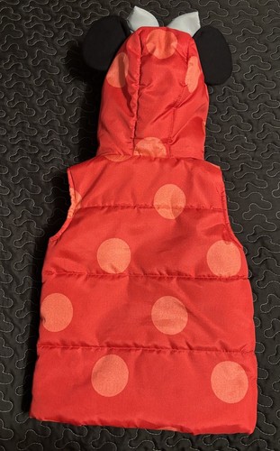 Disney Girls Minnie Mouse Puffer Vest Size 18 Mo Red Black Zip Up - Picture 4 of 7