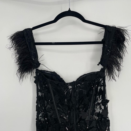 Lulus Women's Midnight Sparkle Embroidered Feather Bustier Maxi Dress Size XS - Picture 10 of 13