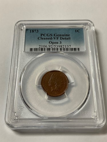 1873 Indian Head Penny 1C Open 3 PCGS Genuine VF Detail 53982137 - Picture 1 of 2