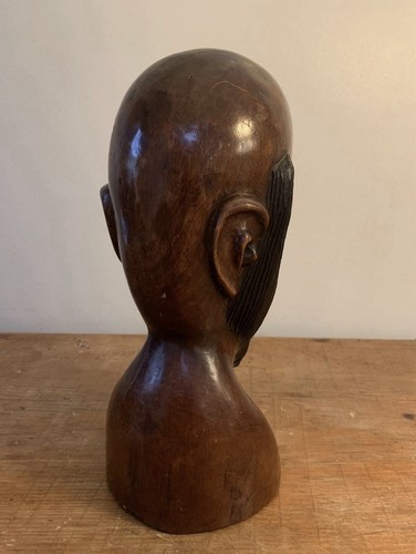 BUSTO DE MADERA DE CAOBA JAMAICANA DE COLECCIÓN 13" HOMBRE CON TUBO TALLADO ARTE EUWART JUMPP RARO - Imagen 5 de 11