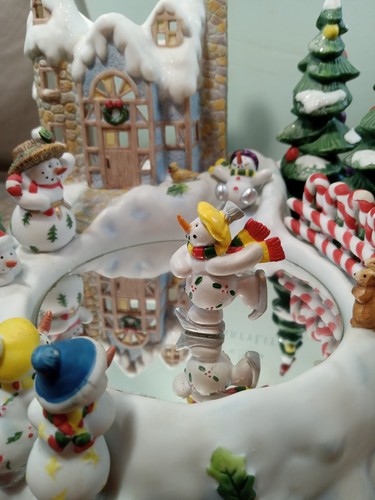 PartyLite Skating Snowman Music Box Candle Holder Christmas Trees Snowbell MOVES - Picture 12 of 24