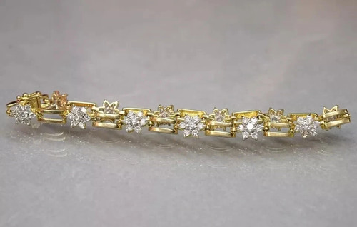 8 kt rundes Laborgefertigtes weißes Diamant Damen Tennisarmband 14 K Gelbgold FN - Bild 2 von 9