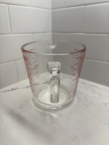 Vintage PYREX 4 Cup 1 Quart D Handle Glass Measuring Cup Red 532 - Picture 4 of 9