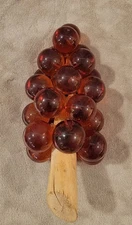 Vintage 12" MCM Orange Amber Honey Large Lucite Grape Cluster Of (24) On Wood