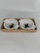 Vintage Rooster Milk Glass Ashtrays