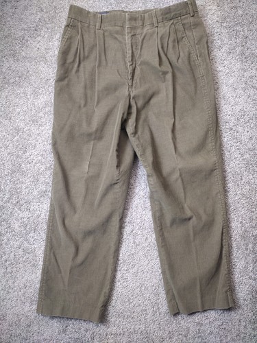 Vintage Y2K Olive Drab Land’s End Corduroy Dress Pants SZ 35 Made in USA