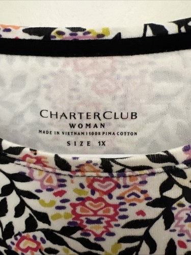 Damen Charter Club T-Shirt Größe 1X 100% Baumwolle Rosa & Schwarz Kurzarm - Bild 3 von 4