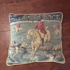 Vintage Fox Hunt Tapestry Pillow Equestrian Riders Hounds Classic 16 x 16