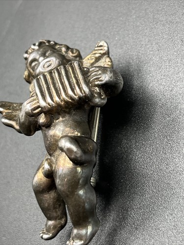 Vintage Sterling Silver Large  Puffy Cherub Pendant Brooch 2" Long 13.3g - Picture 3 of 11