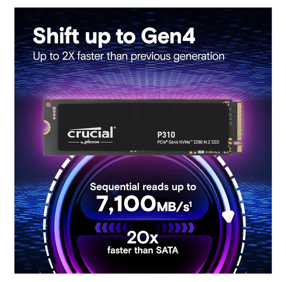 Crucial P310 2TB SSD M.2 2280 NVMe PCIe Gen4, Up to 7,100MB/s, Laptop&Desktop PC - Image 4 of 4