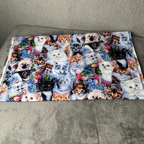 Curious Kitten & Flowers Jenny Newland Cotton Cat Fabric Quilting Crafts 2.75 Yd - Picture 9 of 9