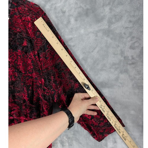 Dressbarn Shirt Damen 2X Rot Schwarz Ausbrenner Samt Blumen V-Ausschnitt Rüschen Top - Bild 5 von 9