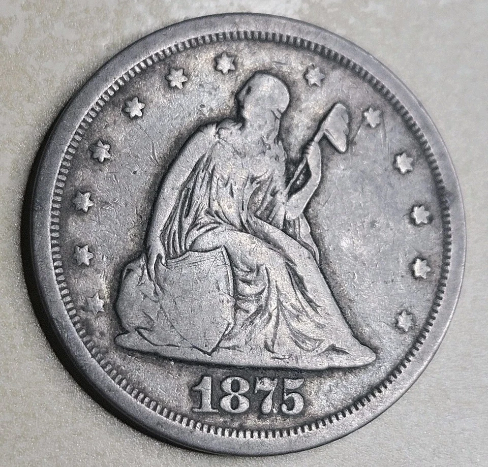 1875-S Seated Liberty Twenty Cent Piece 20c Fine F Almost VF Very Fine Original - Image 3 of 3