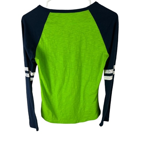 Seattle Seahawks Long Sleeve Raglan Knit Tee Glitter Split Neck Youth XL - Picture 2 of 5