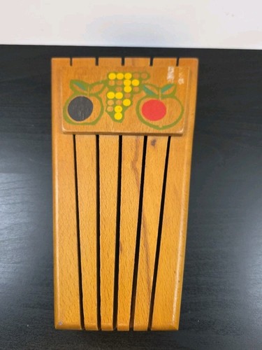 Vintage Folk Art Wooden Fruit Design Knife Holder Country Farmhouse Decor - Picture 3 of 6