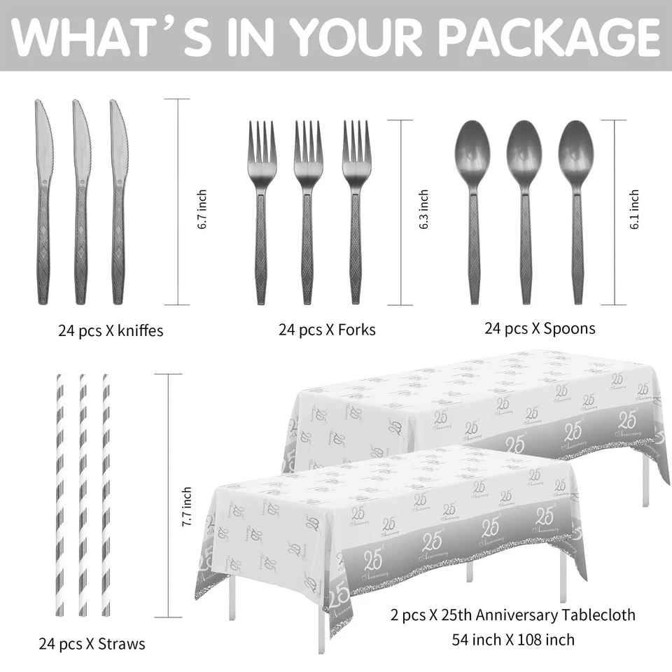 25th Anniversary Decorations Tableware - Silver 25th Wedding Anniversary Part... - Image 3 of 4