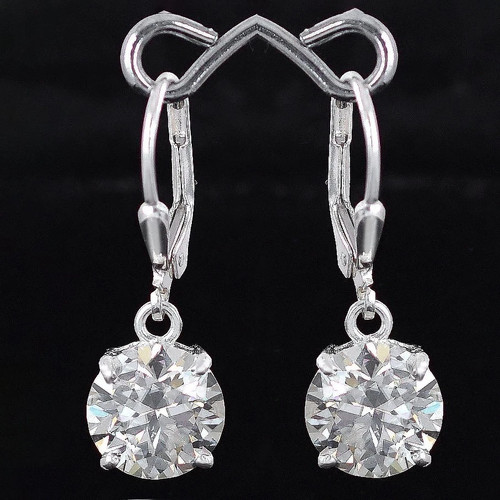 6.50 Ct Certified Round Cut White Diamond Solitaire Dangler Earrings,925 Silver - Picture 3 of 8