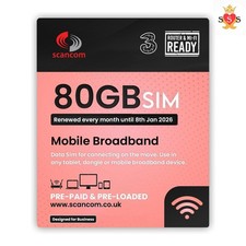 Three 80GB Data SIM - Uncapped 5G - Preloaded MONTHLY Until January 2026 - Plug