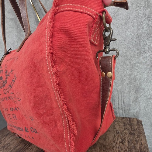 Bolso Myra Carmine Weekender Extra Grande Naranja Algodón Marrón Correas de Cuero Nuevo - Imagen 8 de 18