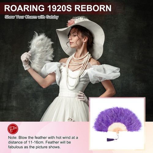 1920s Vintage Marabou Feather Fan for Costume Party Dancing Wedding, Purple - Picture 4 of 6