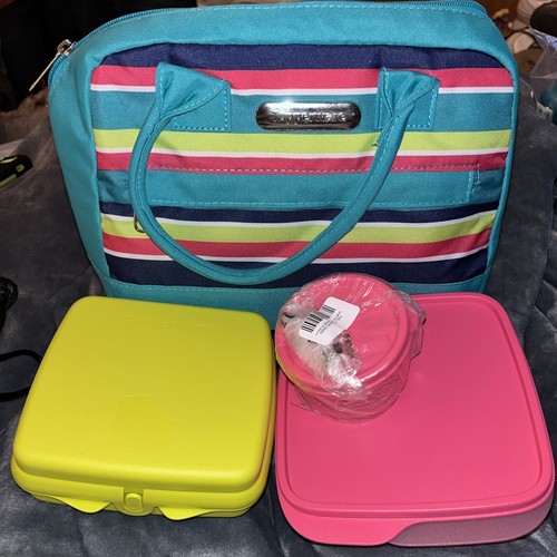 NEW Tupperware Summer Lunch Bag Striped with Lunch containers - Picture 1 of 4