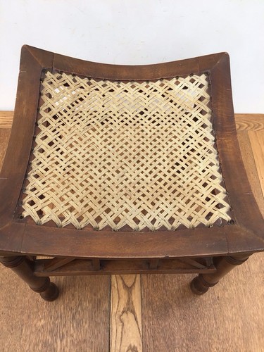 VINTAGE EGYPTIAN REVIVAL THEBES STOOL WITH CURVED WOVEN SEAT, LIBERTY & CO ? - Picture 2 of 23