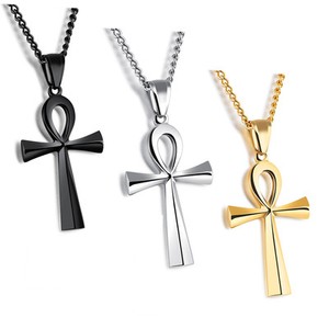 Men-Women-Gold-Silver-Stainless-Steel-Egyptian-Ankh-Cross-Pendant-Necklace-Chain