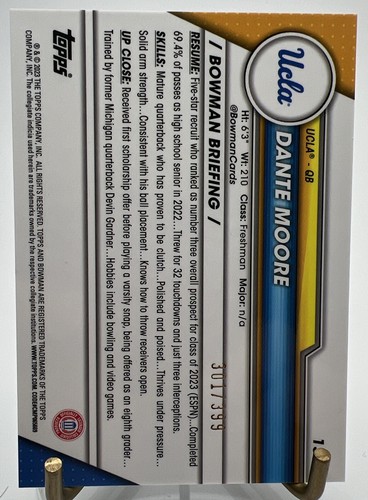 2023 Bowman Chrome U Dante Moore Purple Refractor Mini Diamonds #/399 UCLA - Picture 2 of 2
