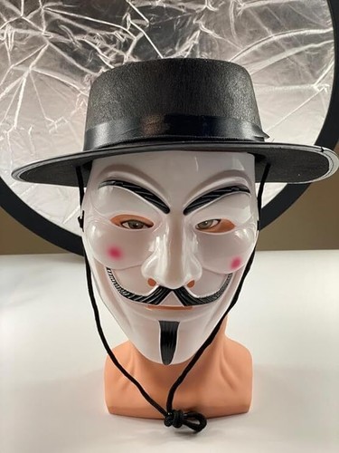 Máscara de hacker anónimo para adultos V de Vendetta Guy Fawkes, capa con capucha, sombrero y sais - Imagen 3 de 9