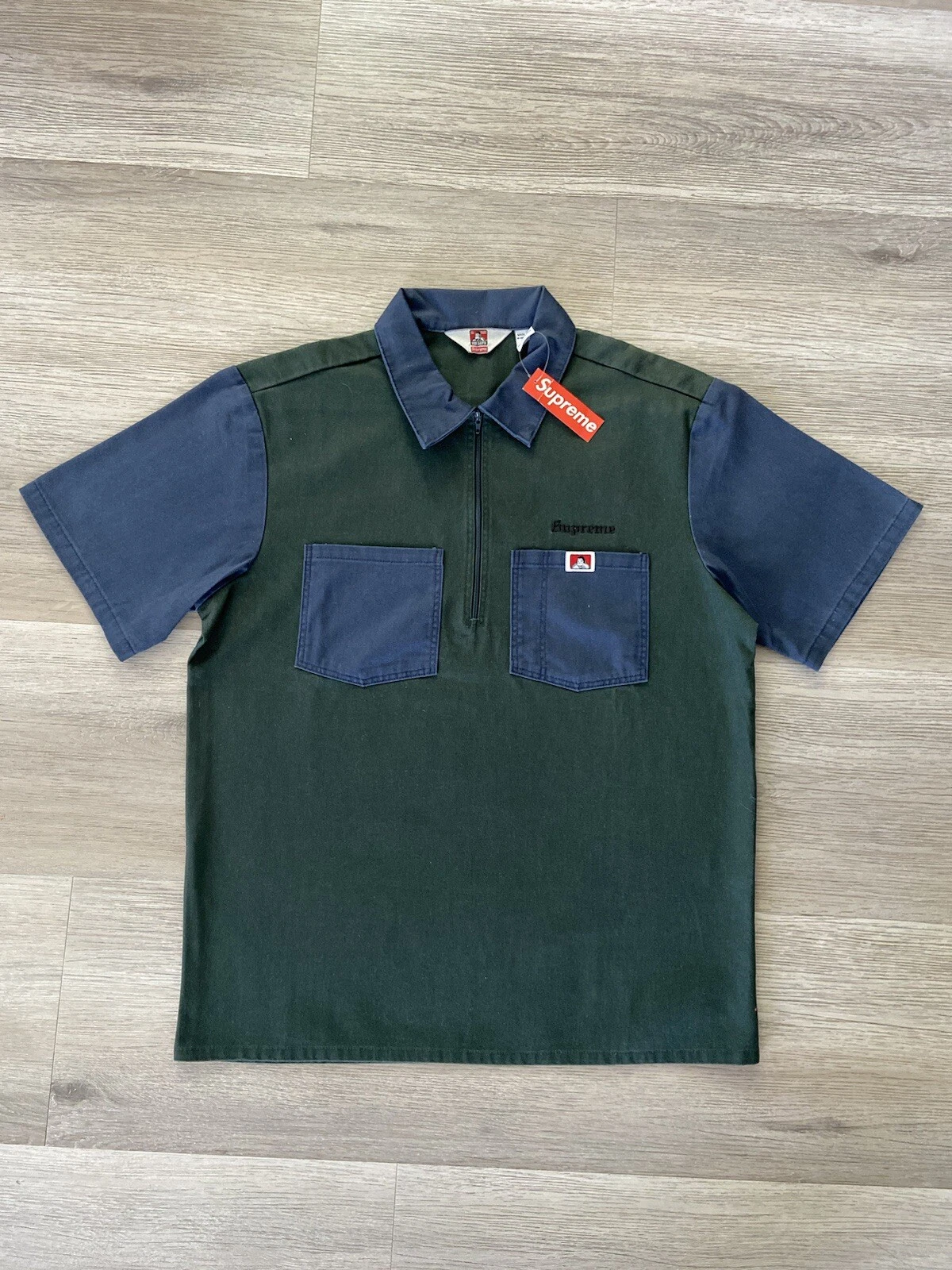 Chemise de travail demi fermeture éclair Supreme Ben Davis FW19 taille S boutonnée marine NEUVE 