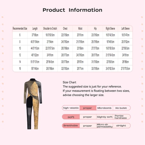 Big Girls Gymnastic Leotard Full Body Catsuit Long Sleeve Ballet Dance Unitard - Picture 20 of 47
