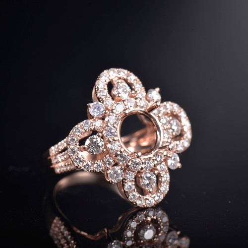 Solid 14K Rose Gold Natural Diamond Semi Mount Halo Ring Setting Round Cut 8.0mm - Picture 3 of 4
