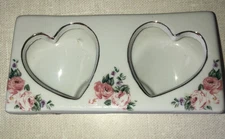 Vintage Double Heart White Ceramic Picture Frame Floral Accents