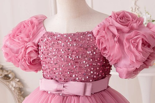 girl party dress Christmas performance clothing Kid dress bubble sleeve Gown - Picture 21 of 32