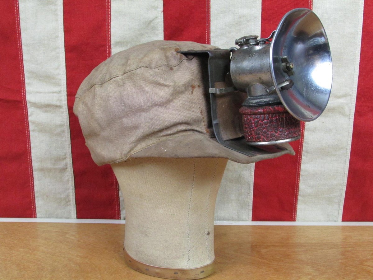 Vintage 1920s Miners Hat Tan Canvas Antique Mining Cap w